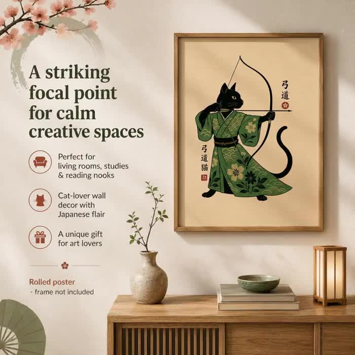 猫弓使いポスター：日本の弓道アニメアートプリント - Etsy 日本